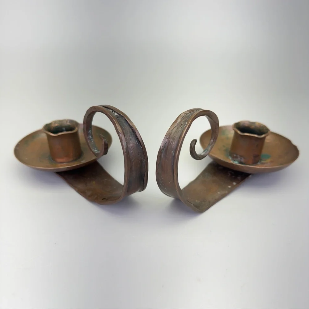 Vintage Erhard Glander Hand Hammered  Copper Candleholders